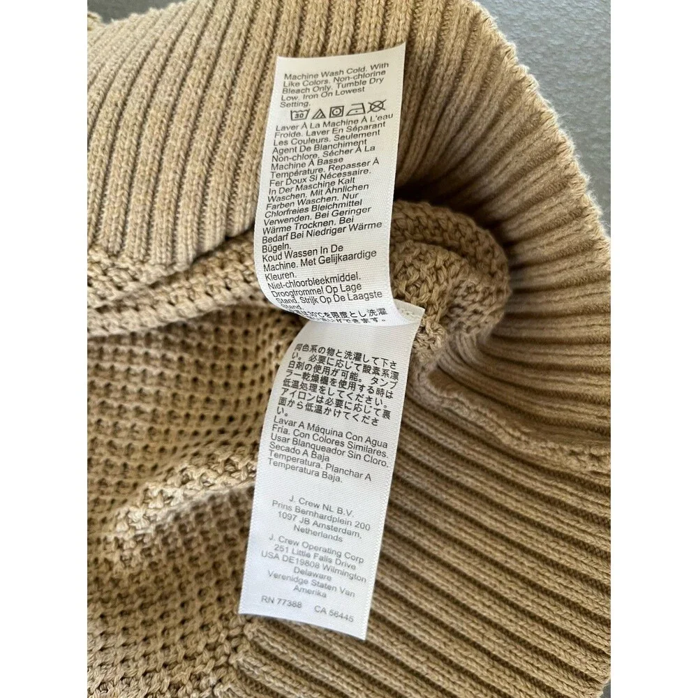 J. Crew Waffle Garter Knit 1/4 Zip Pullover Sweater 100% Cotton Mens Medium Tan